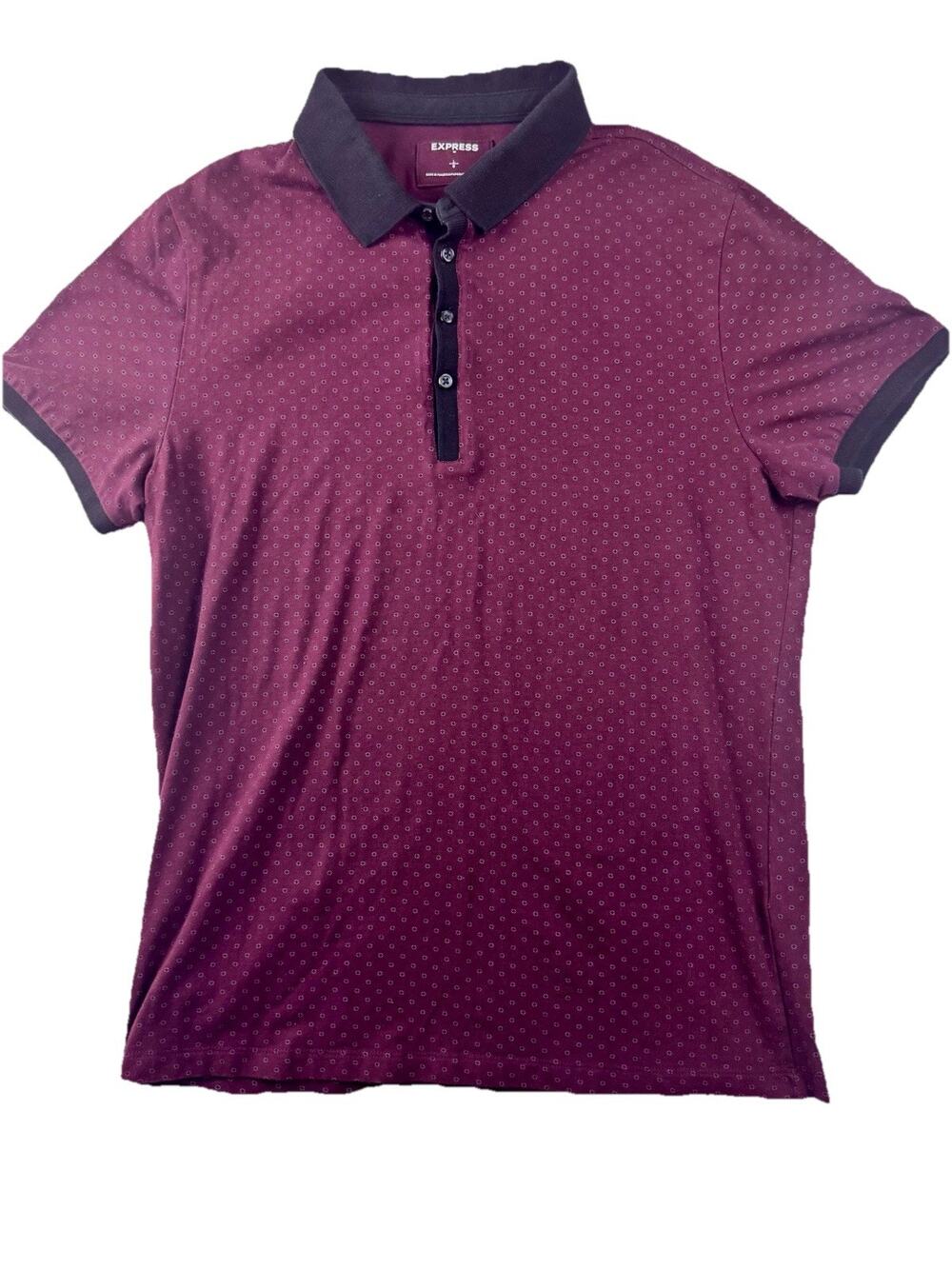 Express Polo Shirt Men’s Large Red Micro Dot Black Collar Short Sleeve Casual